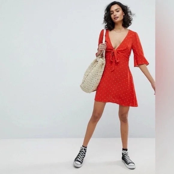 Free People Orange Polka Dot Mini Dress - Picture 7 of 7